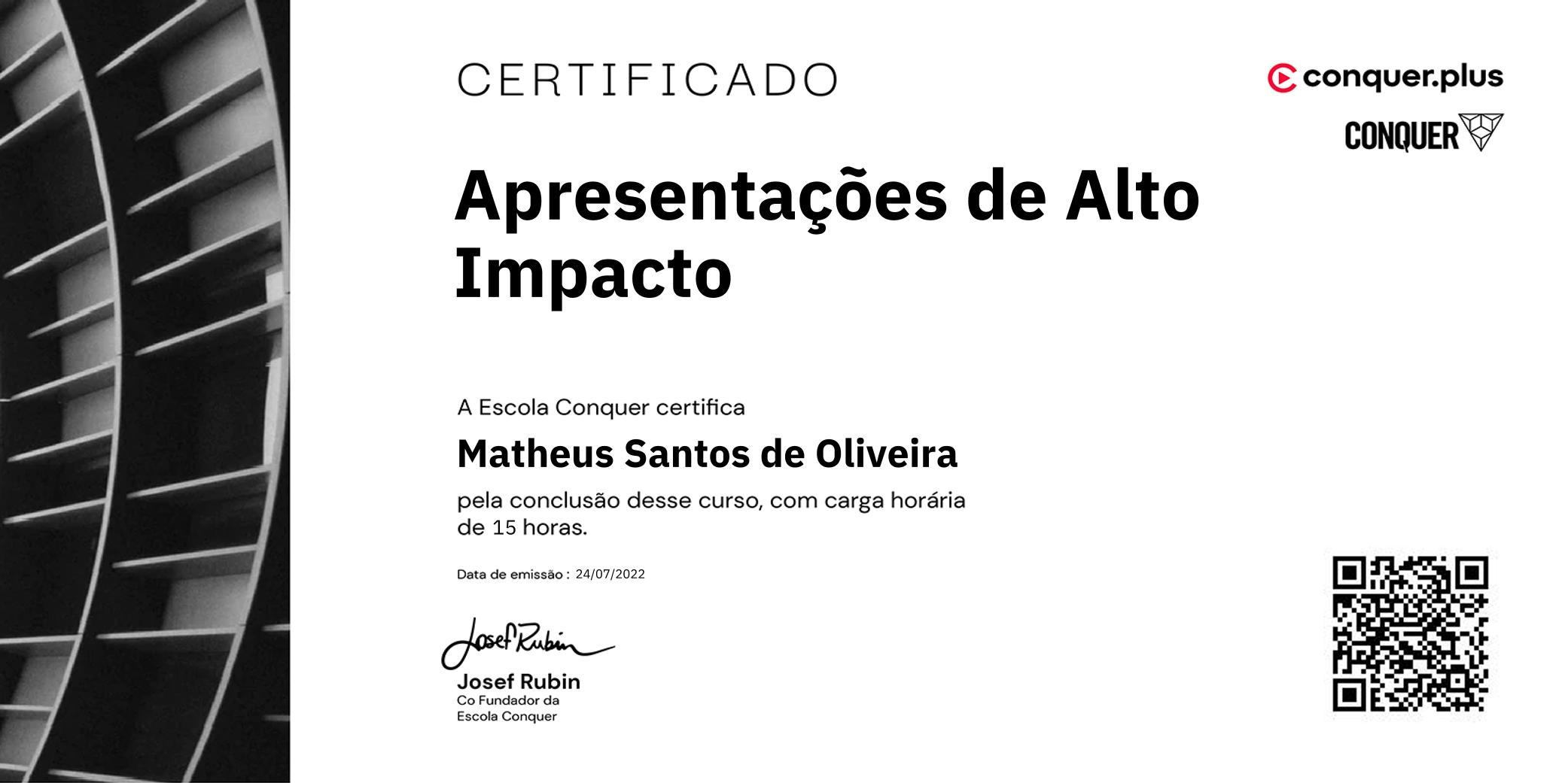 Certificado de Apresentações de Alto Impacto